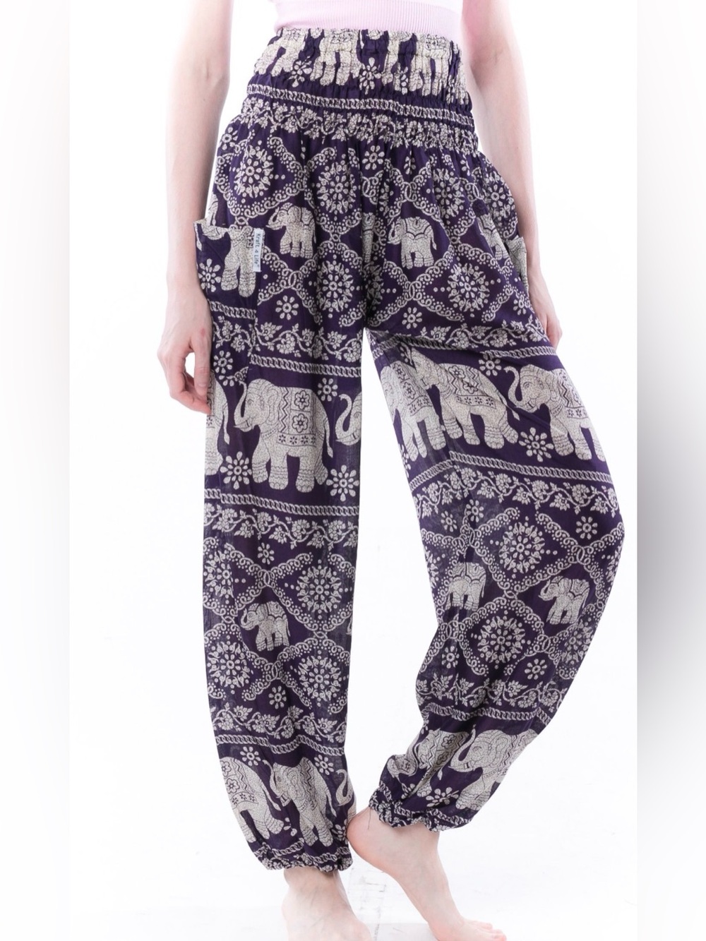 Boho Elephant Print Women's Harem Pants - Purple